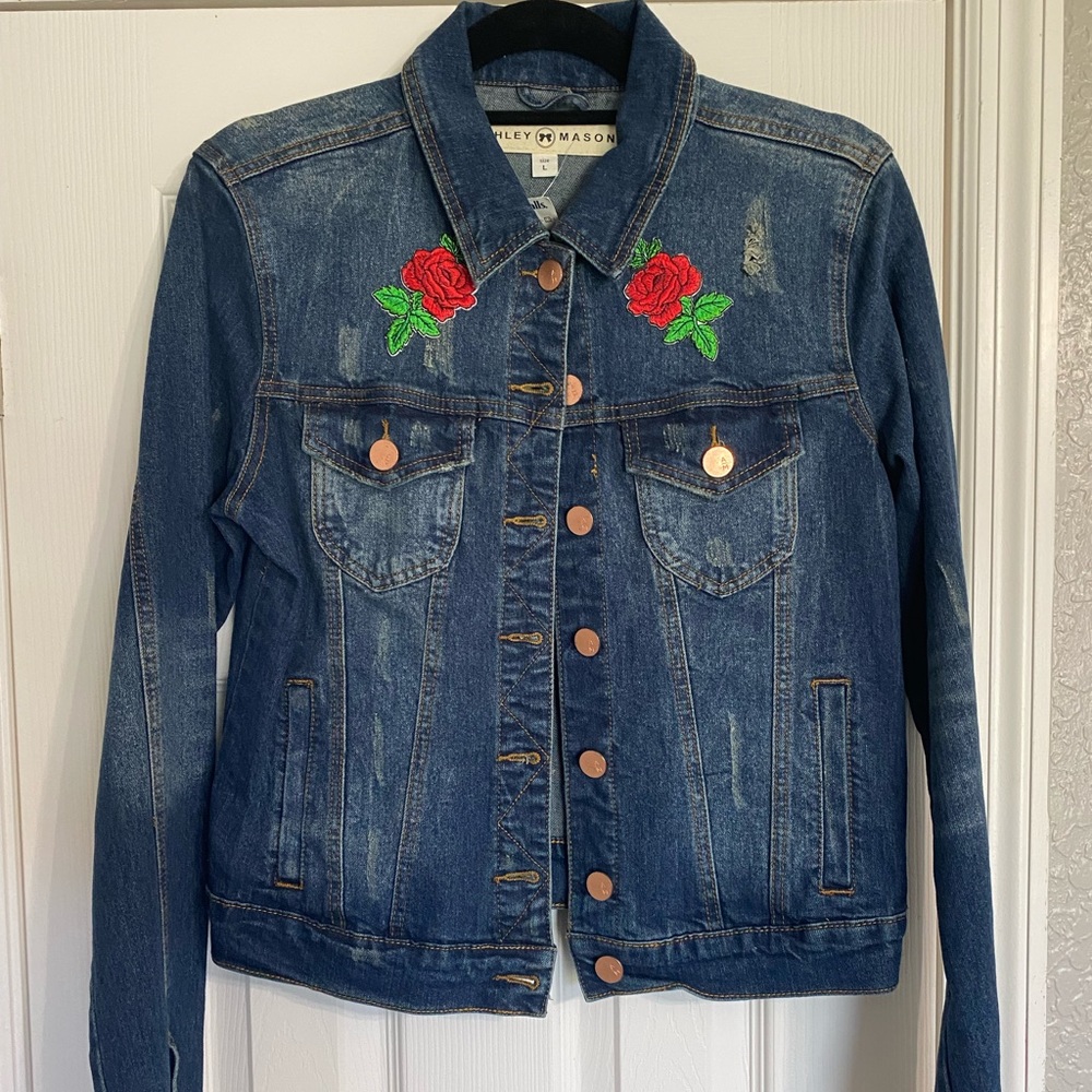 Distressed Denim Rose Jacket